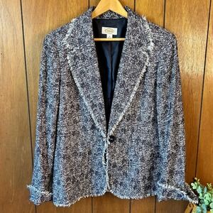 Vintage Talbots Navy Blue White Cotton Tweed Blazer Career Casual‎ Fisherman